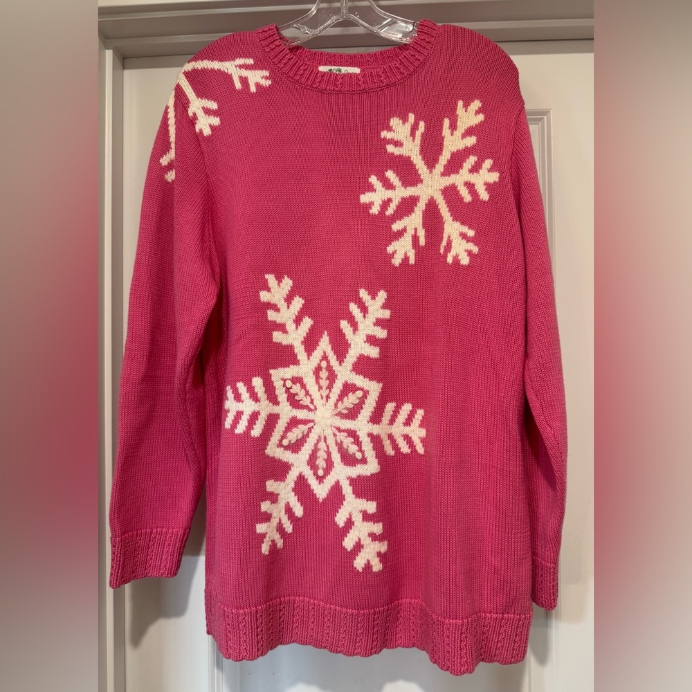 Vintage Quacker Factory Women’s Pink Snowflake Sweater Size M‎ EUC